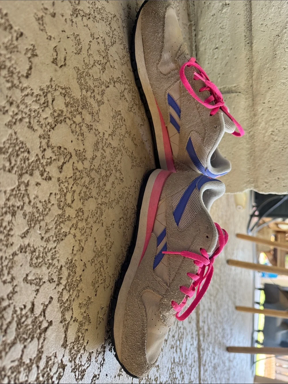 Reebok Kids Beige Sneakers with Pink Laces & Purple Accents